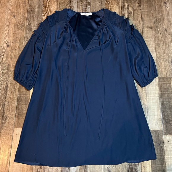 Amanda Uprichard Silk Navy Long Sleeve Mini Dress Size Small - Picture 1 of 7